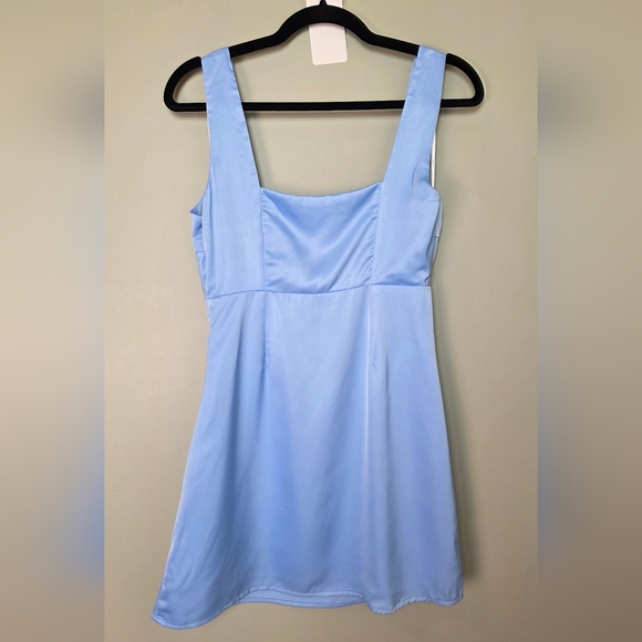 Lulus Truly the Cutest Light Blue Satin Square Neck Mini Dress, Size Small - Picture 4 of 8